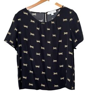Amour Vert 100% silk black and yellow Tiger blouse. Women’s Large
